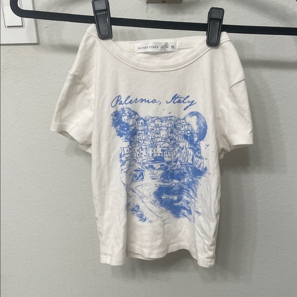 Altar'd State Tops - Altar'd State White Tee with Blue Design